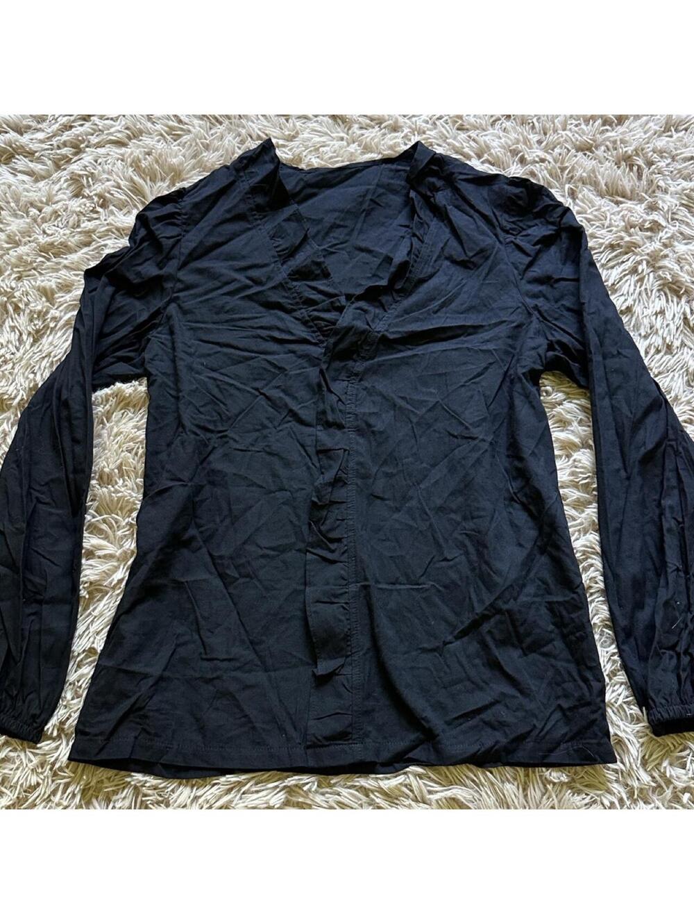 Black Long Sleeve V-Neck Blouse Size S 100% Polyester